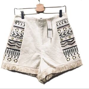 STUNNING French connection Fringe Embroidered Beaded boho shorts 8 FLAWED